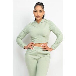 2 Piece Hooded Corset Top & Pants Set in Light Olive
